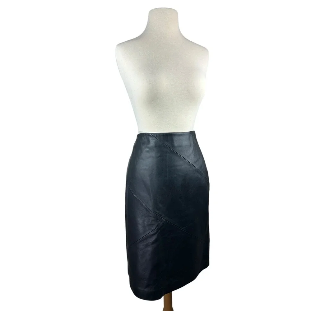 Valerie Stevens Separates 100% Leather Skirt Soft Black Pencil 90's Y2K Size 8 - Picture 5 of 15